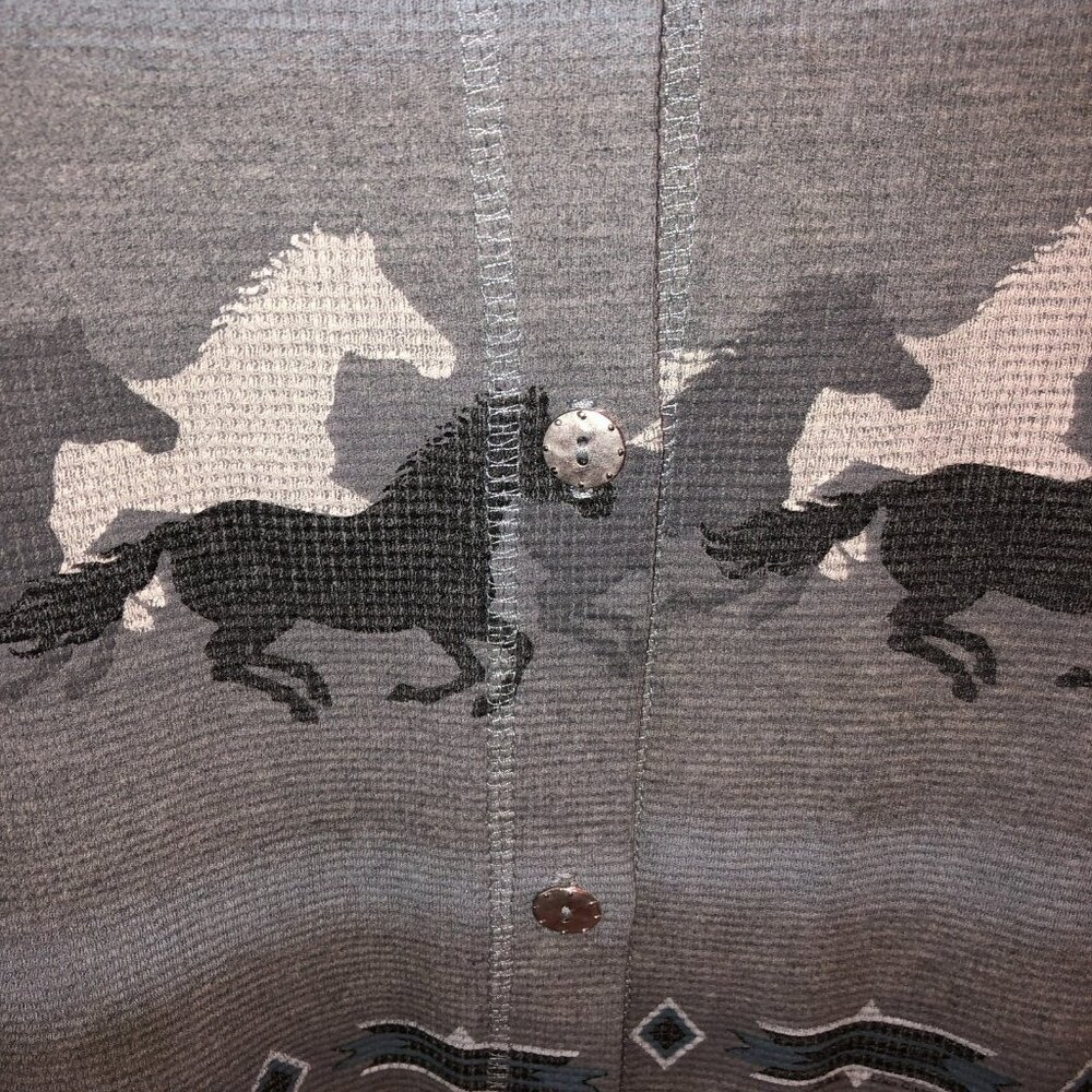 Vintage Artisans Womens 2X Gray Aztec Horse Ponies Long Sleeve Button Up Shirt - Picture 6 of 8